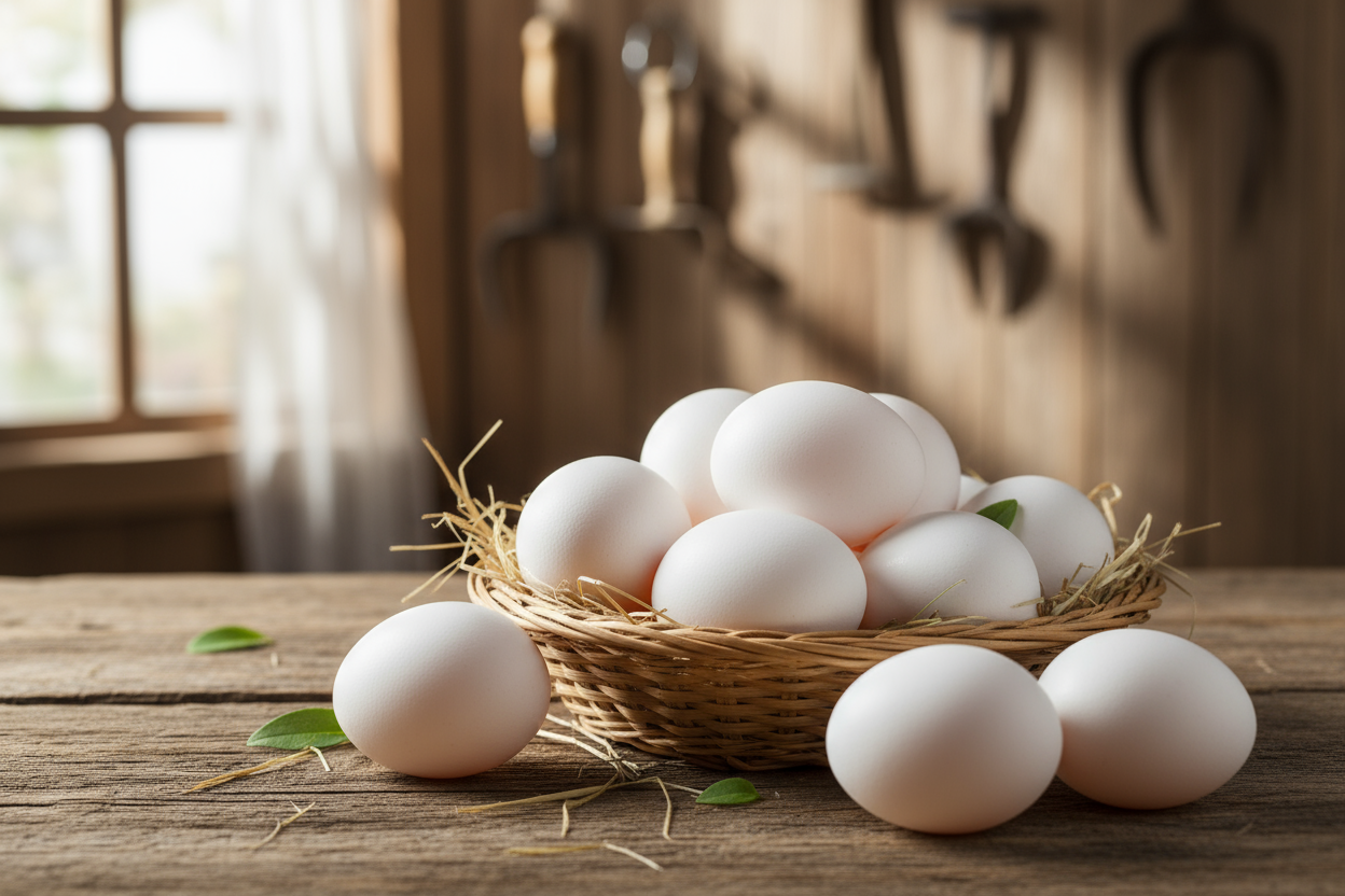 white chicken eggs farm fresh